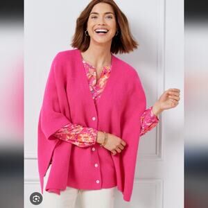 Talbots Button Front Poncho in Pink Size M/L Oversized Spring Modest Lagenlook